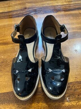 Black Patent T-Strap Women's Shoes